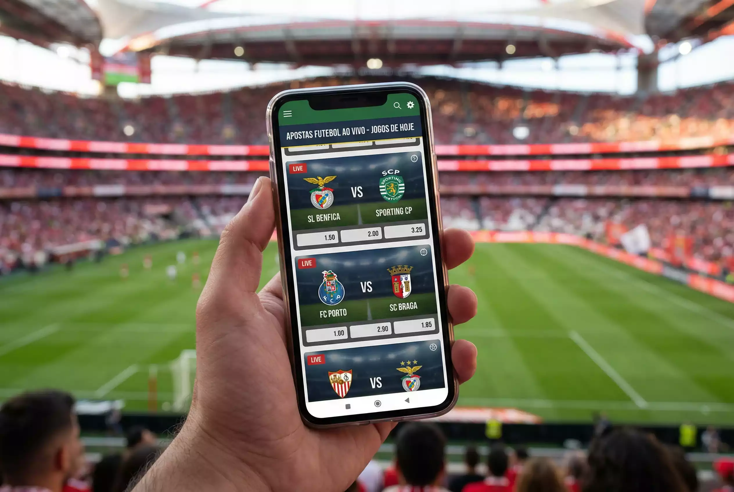 Smartphone com aplicacao de apostas desportivas no ecra