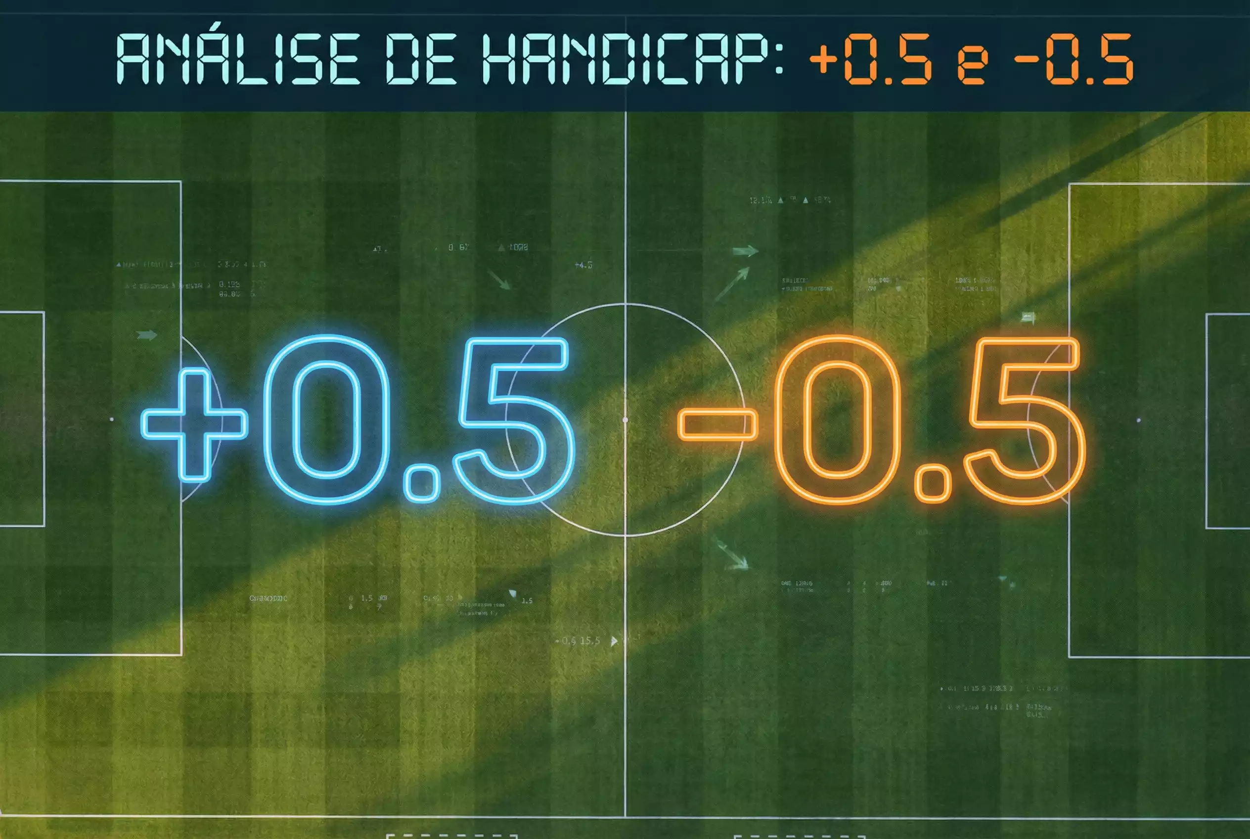 Campo de futebol com indicadores de handicap asiatico sobrepostos