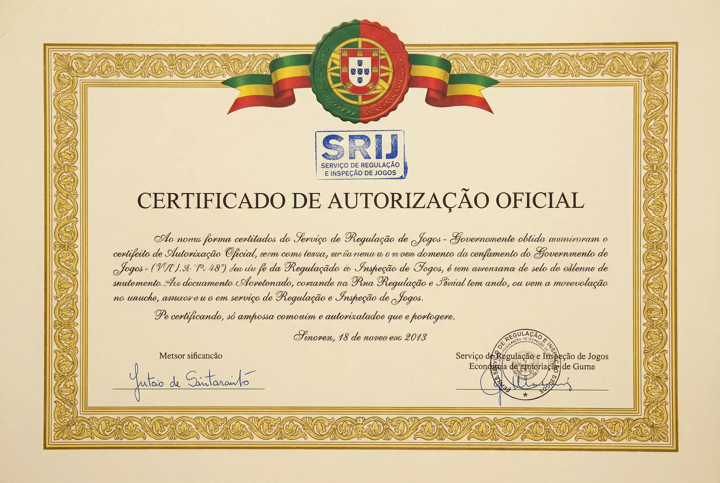 Documento oficial com selo do SRIJ e bandeira de Portugal