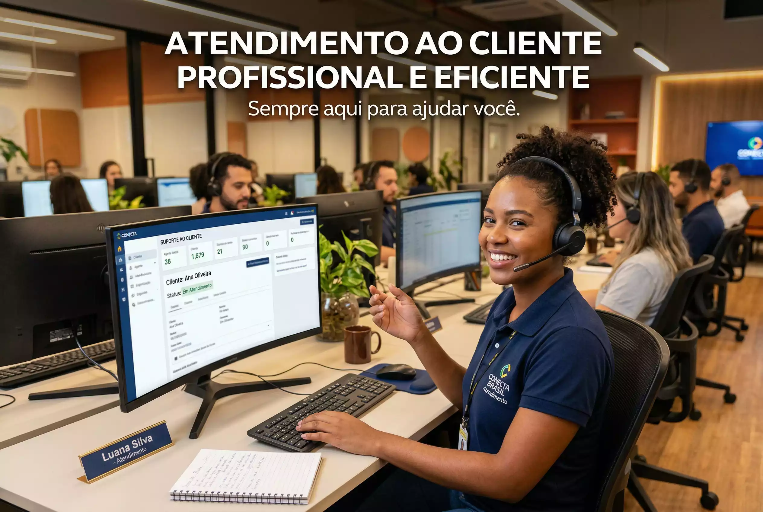 Operador de suporte ao cliente com headset